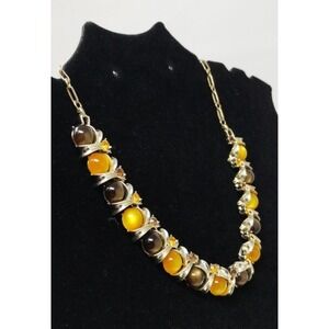 Vintage‎ Coro Gold Tone Necklace With Amber & Brown Beads Retro Warm  Charm
